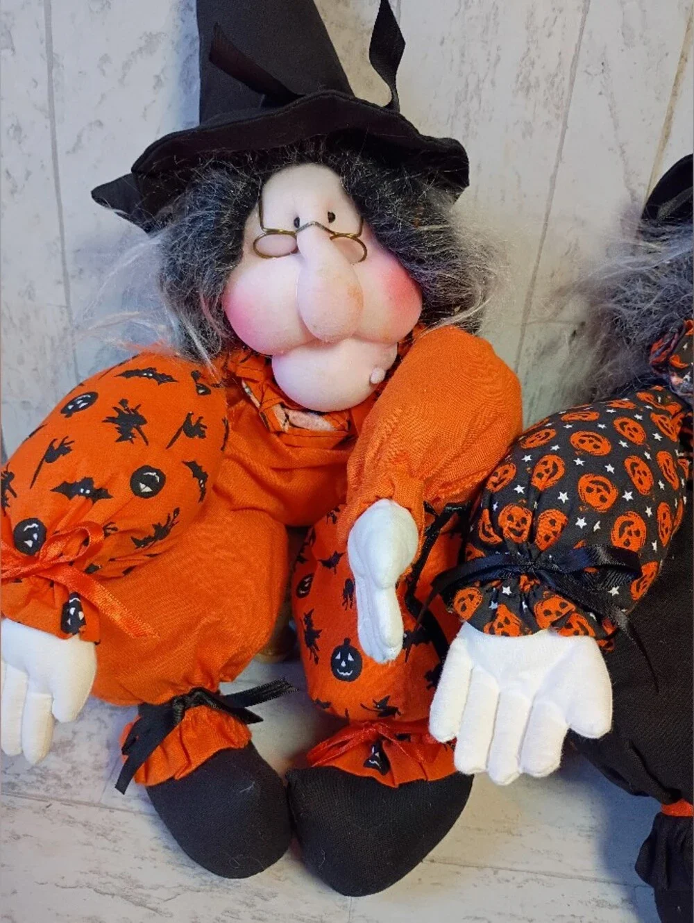 Vintage Granny Witch Halloween Self Sitter Beanie Plush Stuffed Soft Doll Toy